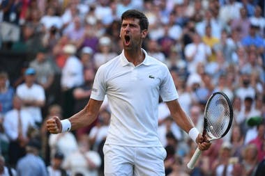 Novak Djokovic shouting Wimbledon 2018