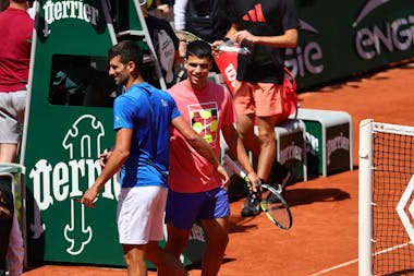 Novak Djokovic, Carlos Alcaraz, entraînement, Roland-Garros 2023