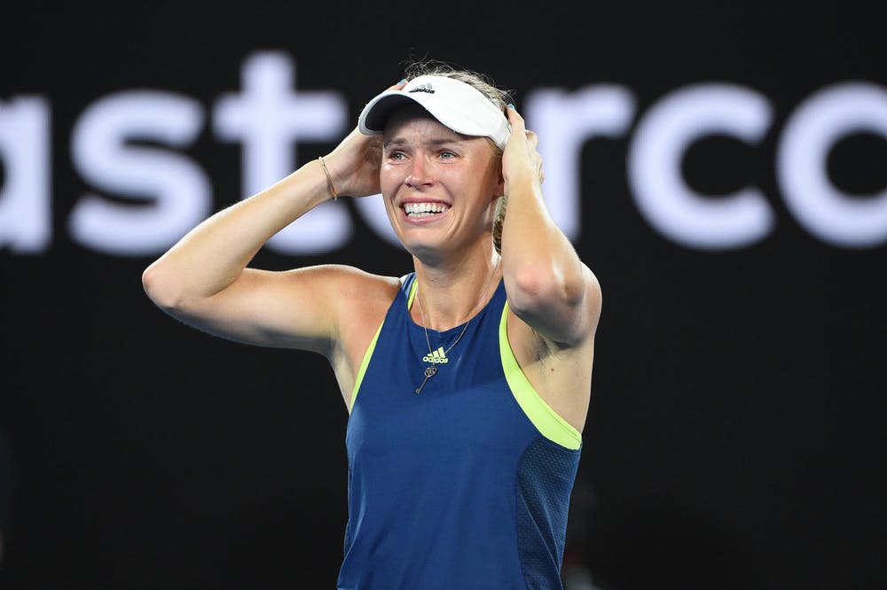 Caroline Wozniacky crying out of joy after winning her first Grand Slam title at the 2018 Australian Open.