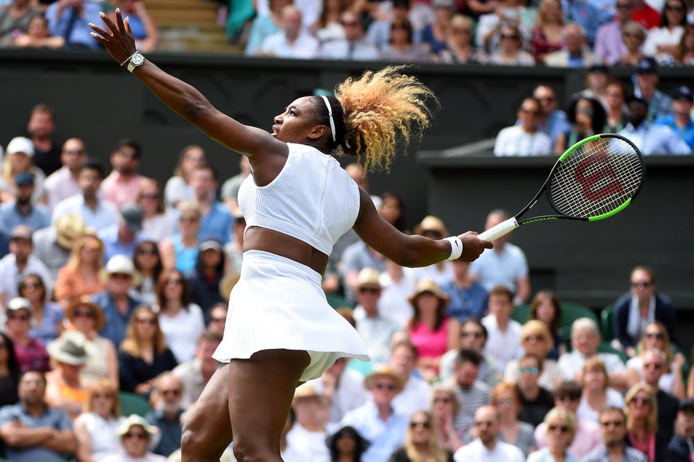 Serena Williams powers a forehand at Wimbledon 2019