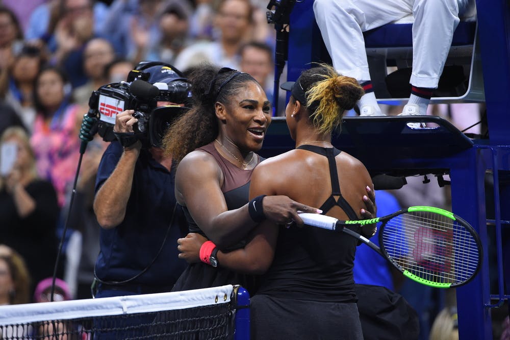 Serena Williams and Naomi OSaka at the net US Open 2018 final