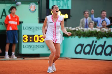 Virginie Razzano after the match point against Serena Williams at Roland-Garros 2012
