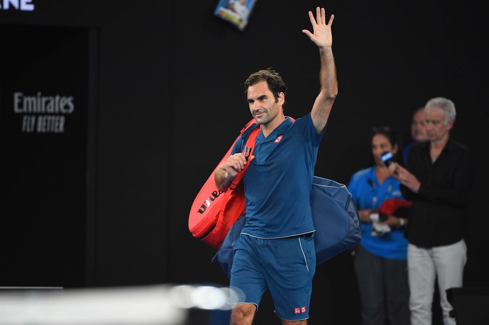 Roger Federer waving the crowd goodbye at the Australian Open 2019