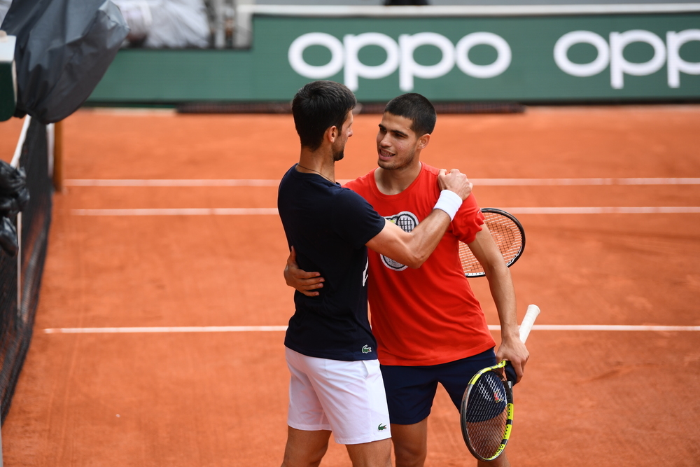 Novak Djokovic, Carlos Alcaraz, entraînement, Roland-Garros 2022