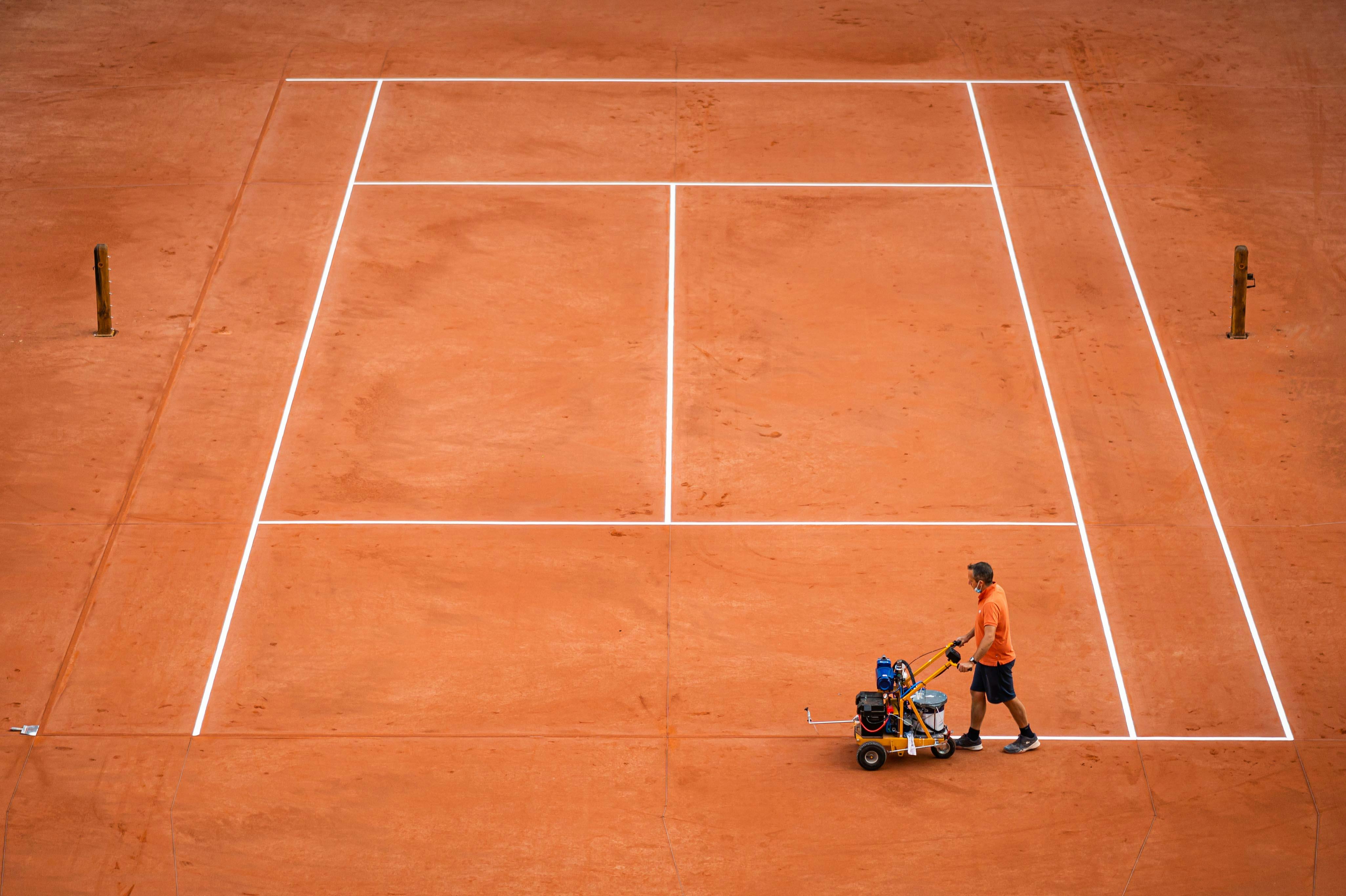 Lines being painted on the brand new Philippe-Chatrier court September 2020