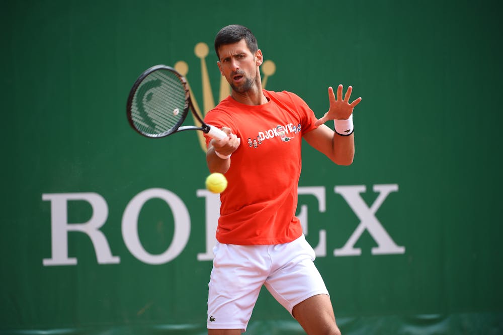 Novak Djokovic at practice during Rolex Monte-Carlo Masters 2021