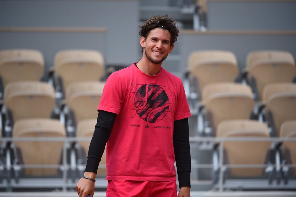 Dominic Thiem smiling during a practice at Roland-Garros 2020