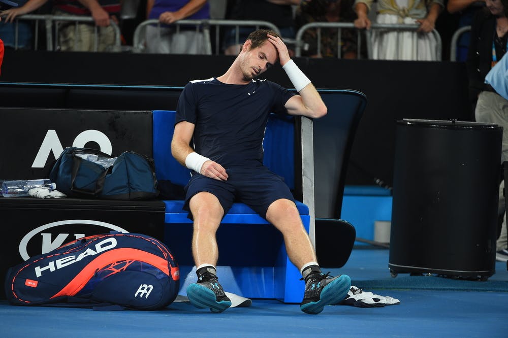 Andy Murray sitting on his bench after his last match at the 2019 Australian Open