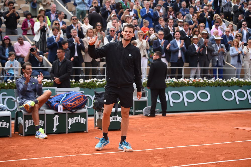 Dominic Thiem wawing to the crowd ahead of the trophy presentation Roland-Garros 2019