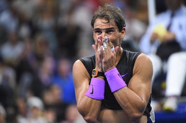 Rafael Nadal crying right after the victory at the US Open 2019