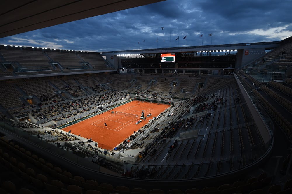 Play at night on the Philippe-Chatrier court at Roland-Garros 2020
