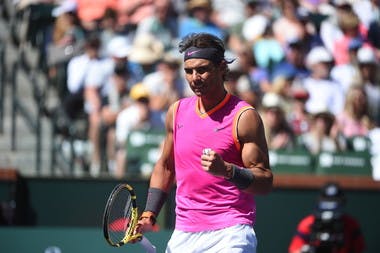 Rafael Nadal fist pumping during 2019 Indian Wells Masters 1000
