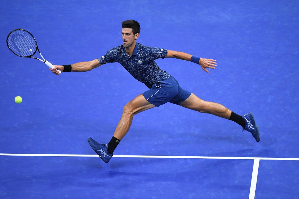 Novak Djokovic playing a forehand during US Open 2018