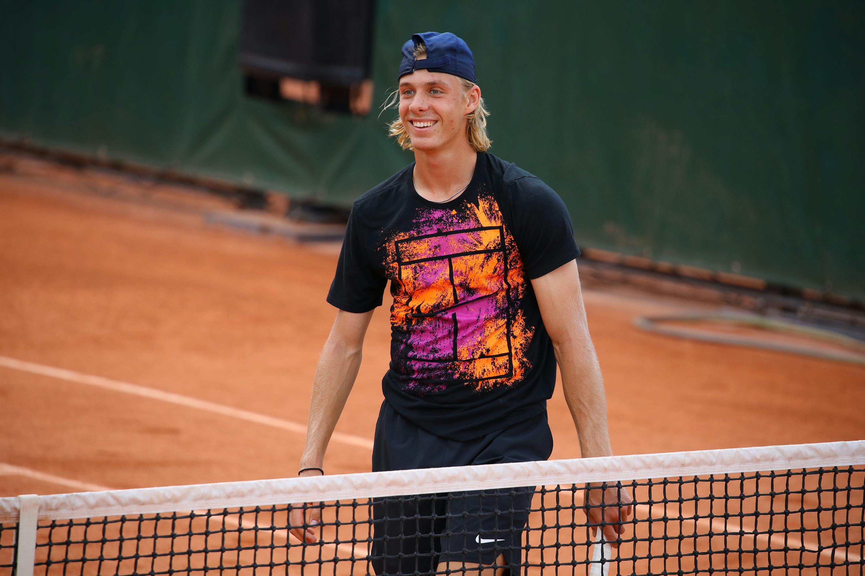 Denis Shapovalov smiling at practice during Roland-Garros 2018