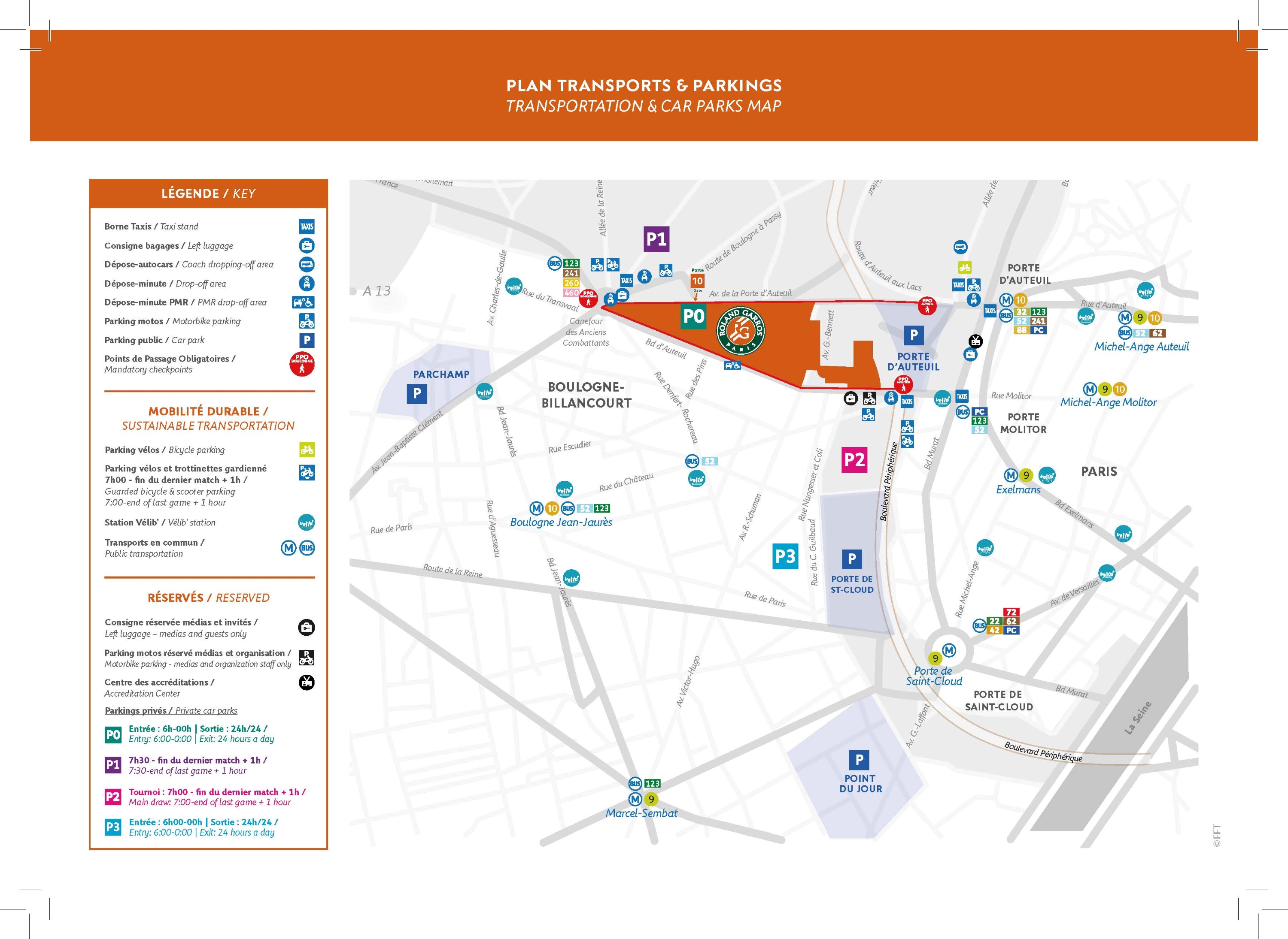 Plan transports et parking / Roland-Garros 2026