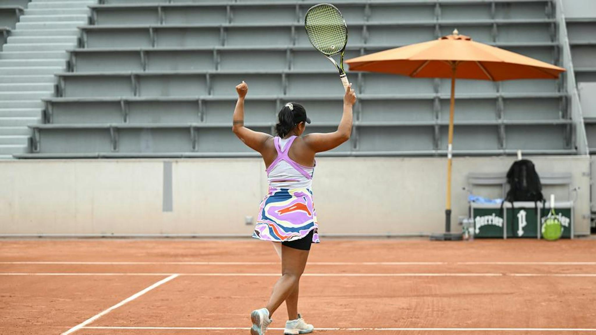 Irina Ramialison, après la balle de match lors de la finale des championnats de France 2e série