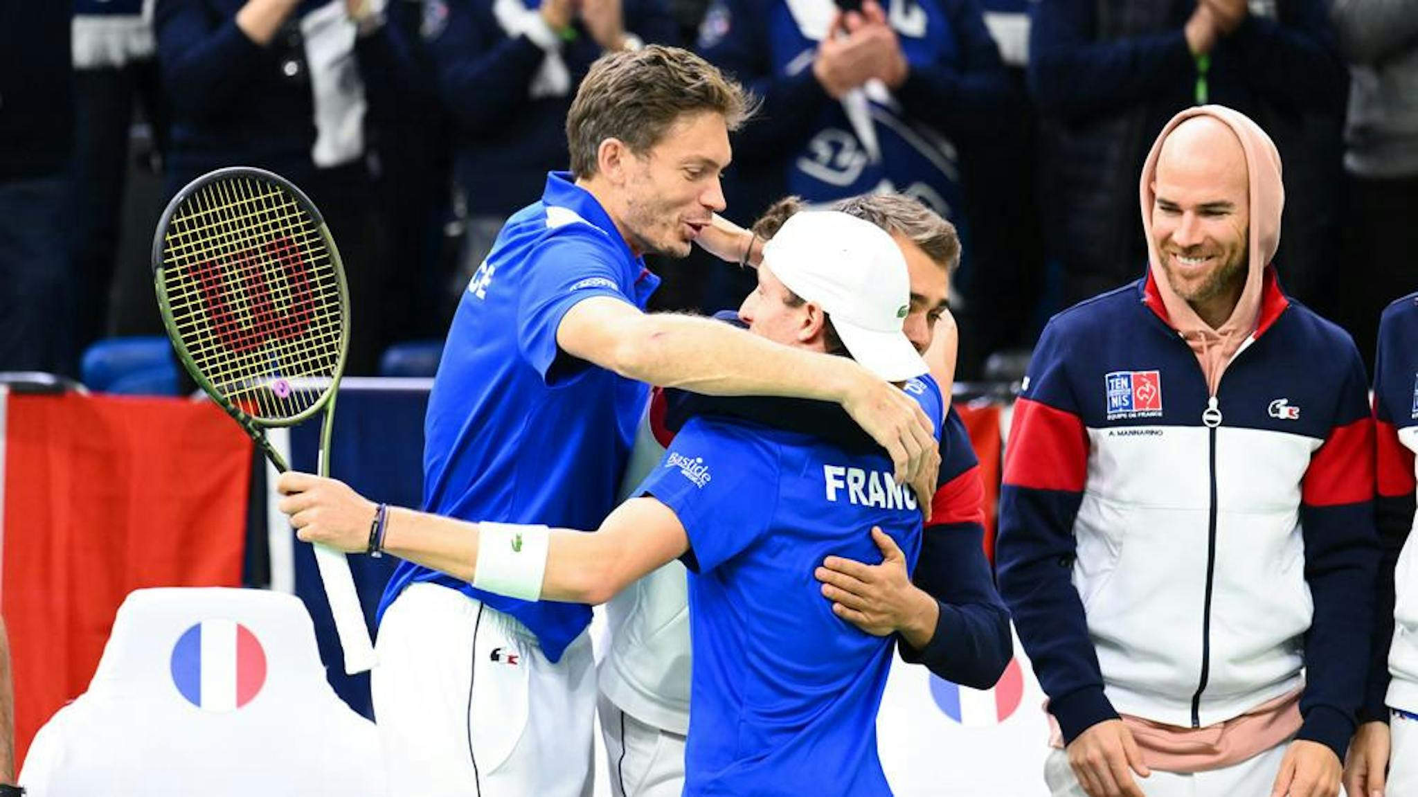 Nicolas Mahut, Ugo Humbert, Benjamin Bonzi et Adrian Mannarino en février dernier lors de la rencontre contre la Hongrie.