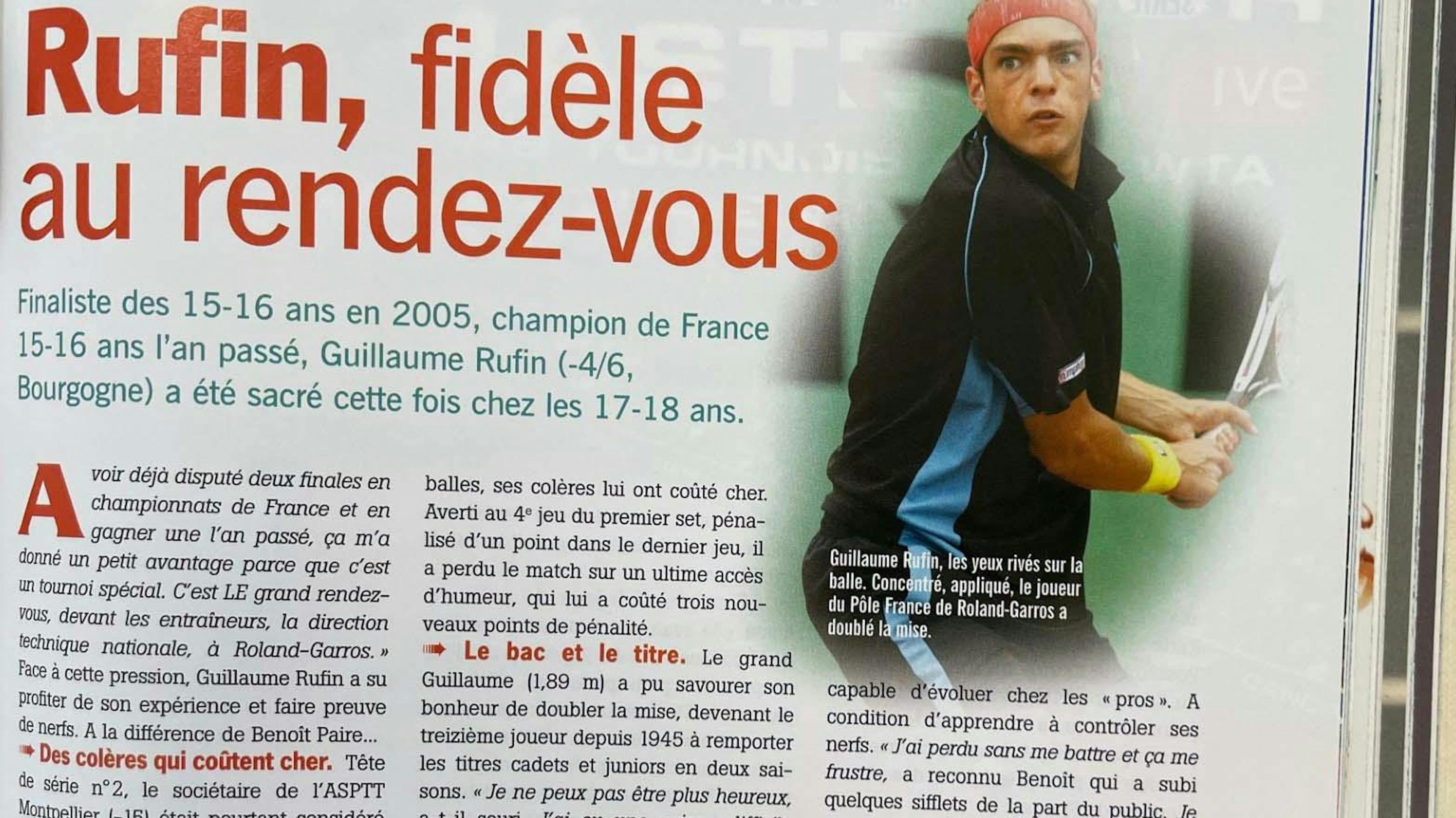 L'article de la victoire de Guillaume en 17-18 ans en 2007 dans Tennis Info.