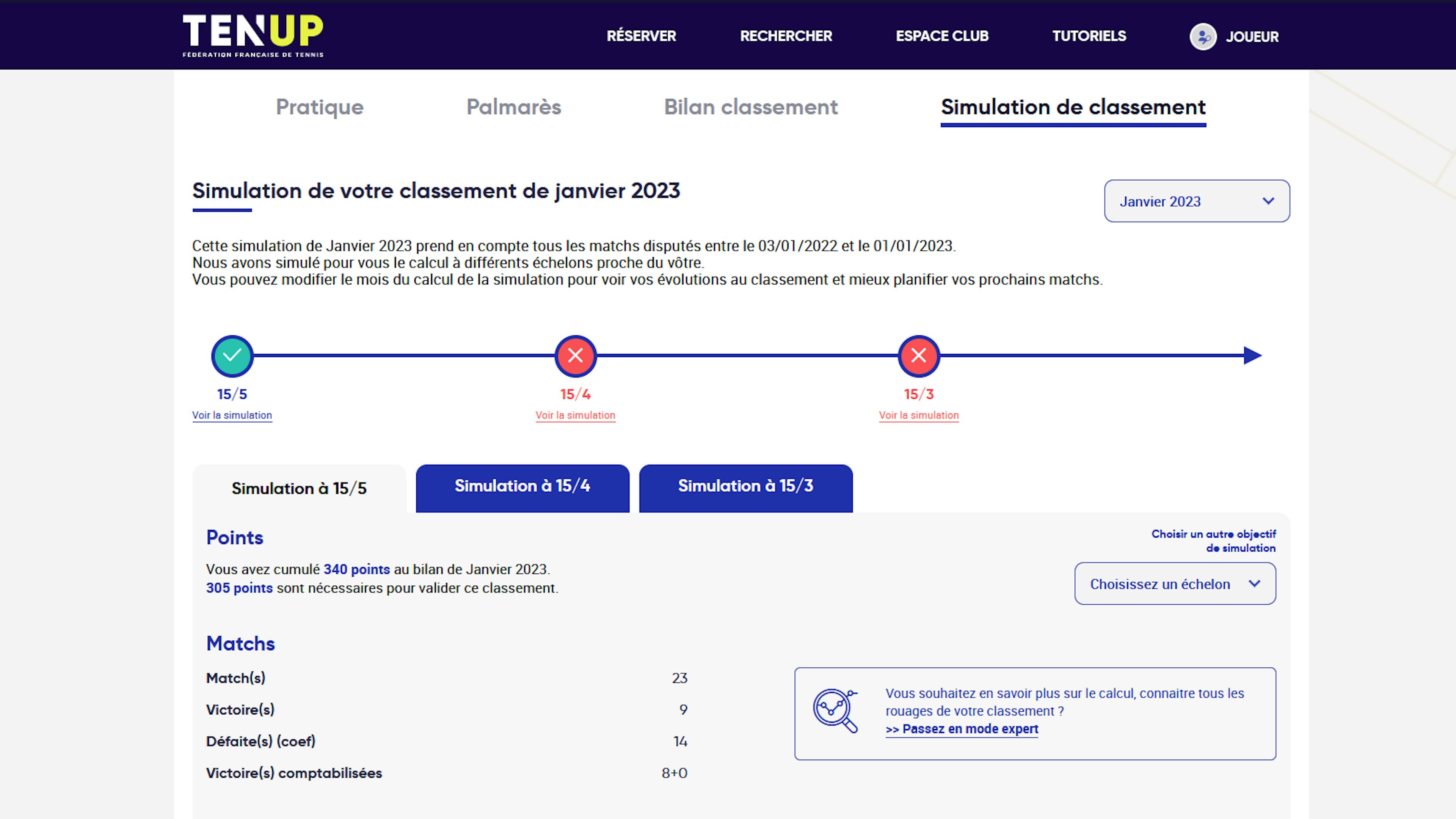 Rendez-vous dans l’onglet « Simulation du classement » sur Ten’Up.