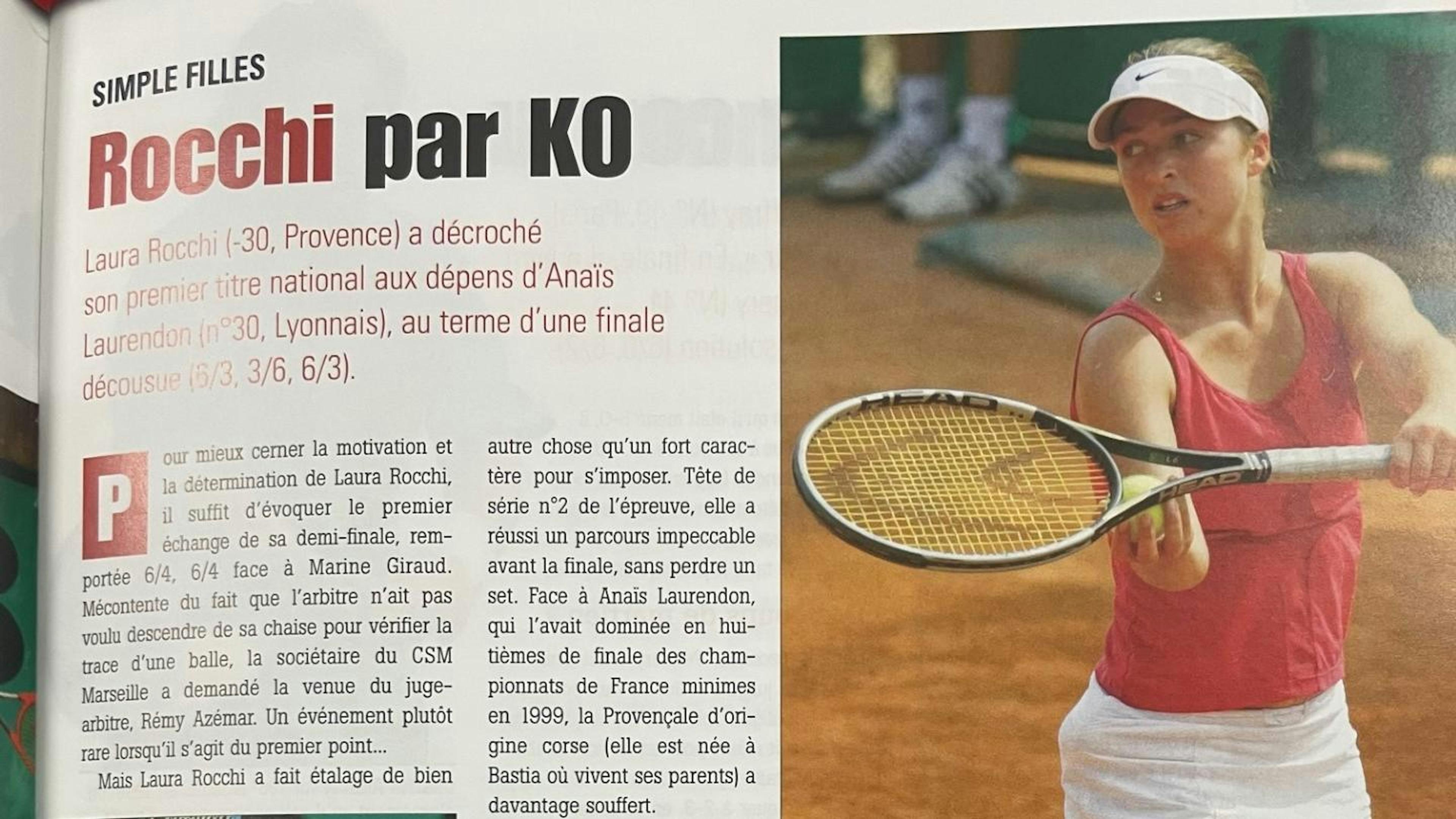 L'article du mensuel de la FFT Tennis Info qui relate la victoire de Laurent Rocchi aux championnats de France en 2003.