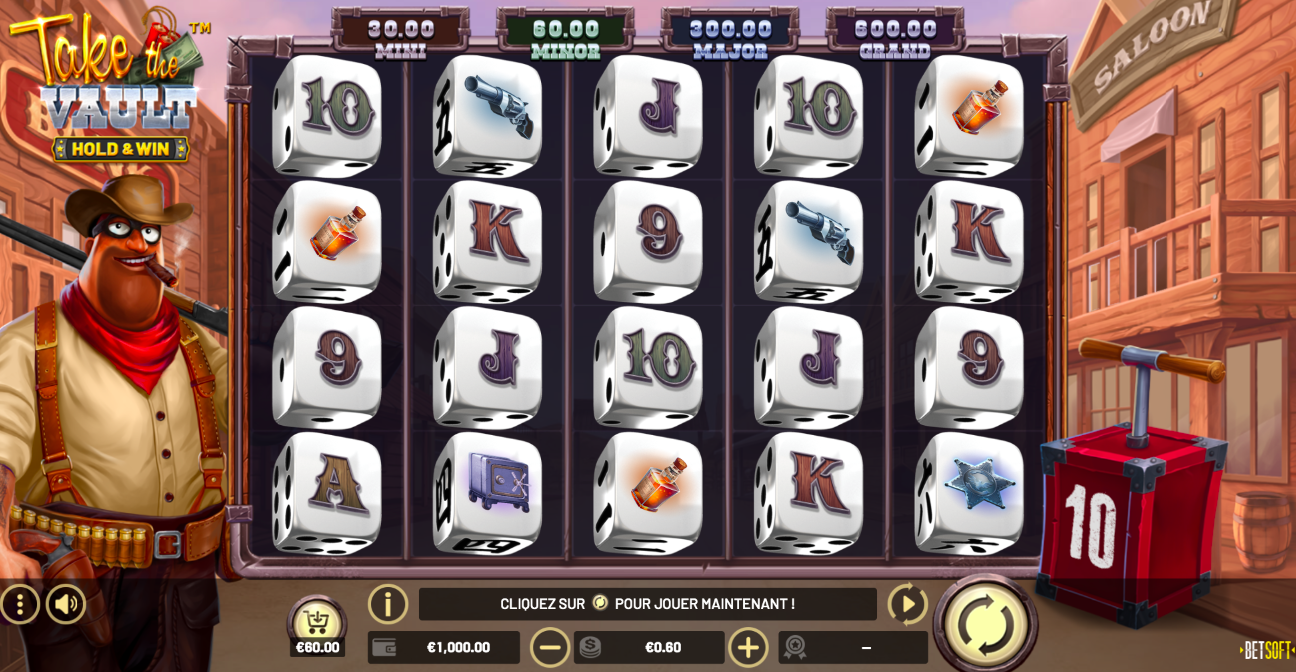 Speelrooster van het online casinospel Take the Vault van Betsoft
