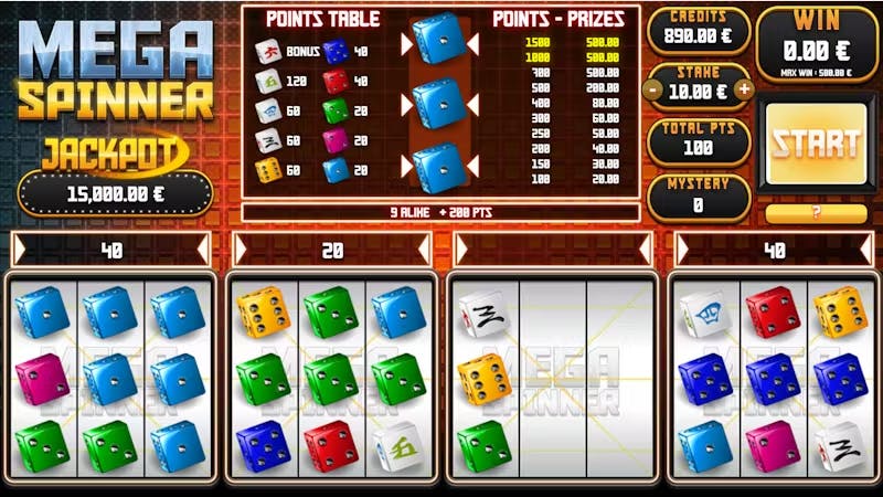 Écran de jeu de Mega Spinner, un jeu de casino en ligne de Gaming1