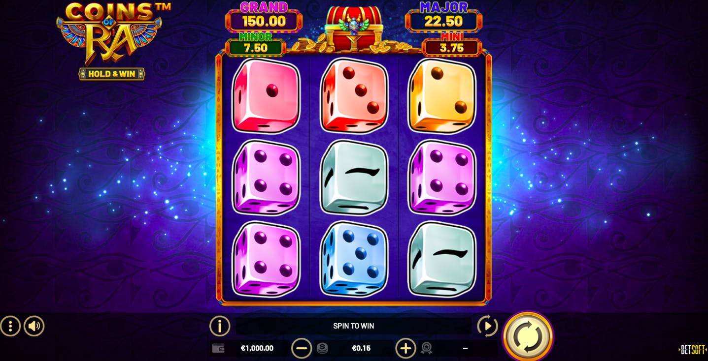 Game grid from the online casino game Coins of Ra by Betsoft