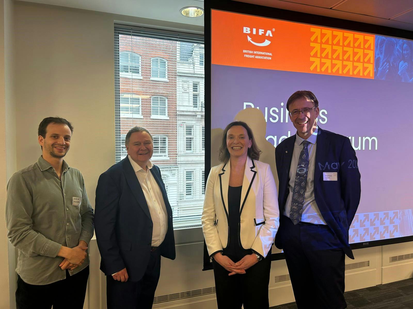 From left to right: Pledge Founder and CEO, David de Picciotto; BIFA Director General, Steve Parker; Shape Tomorrow Founder, Kelly Hobson; FIATA Director General, Stéphane Graber.