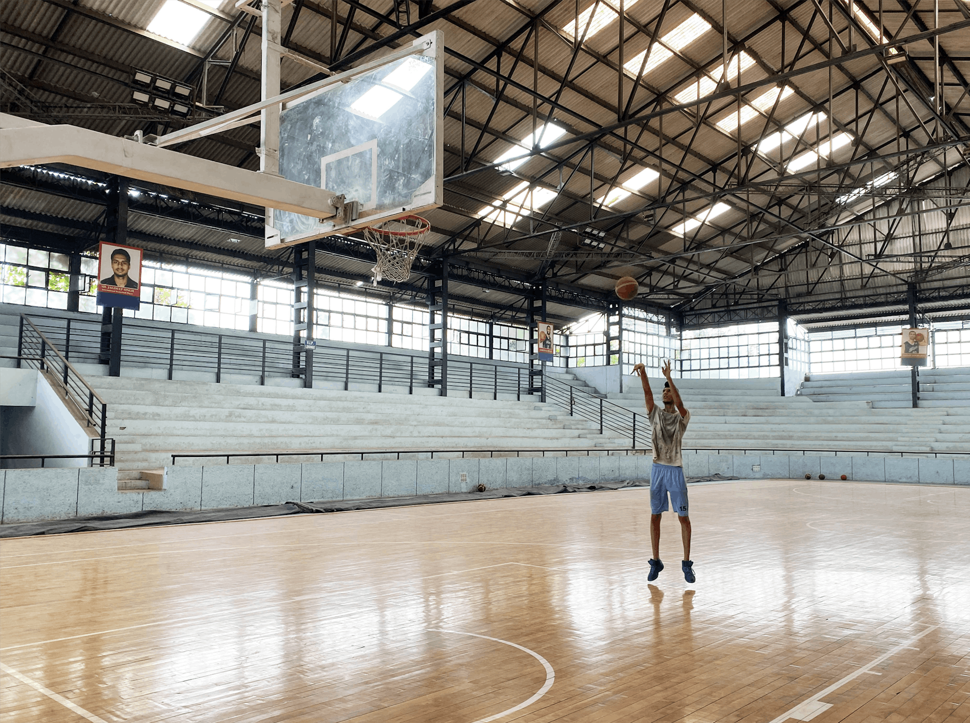 A player practising his shooting on the indoor court of the LBA. Picture Credit: Karan Madhok