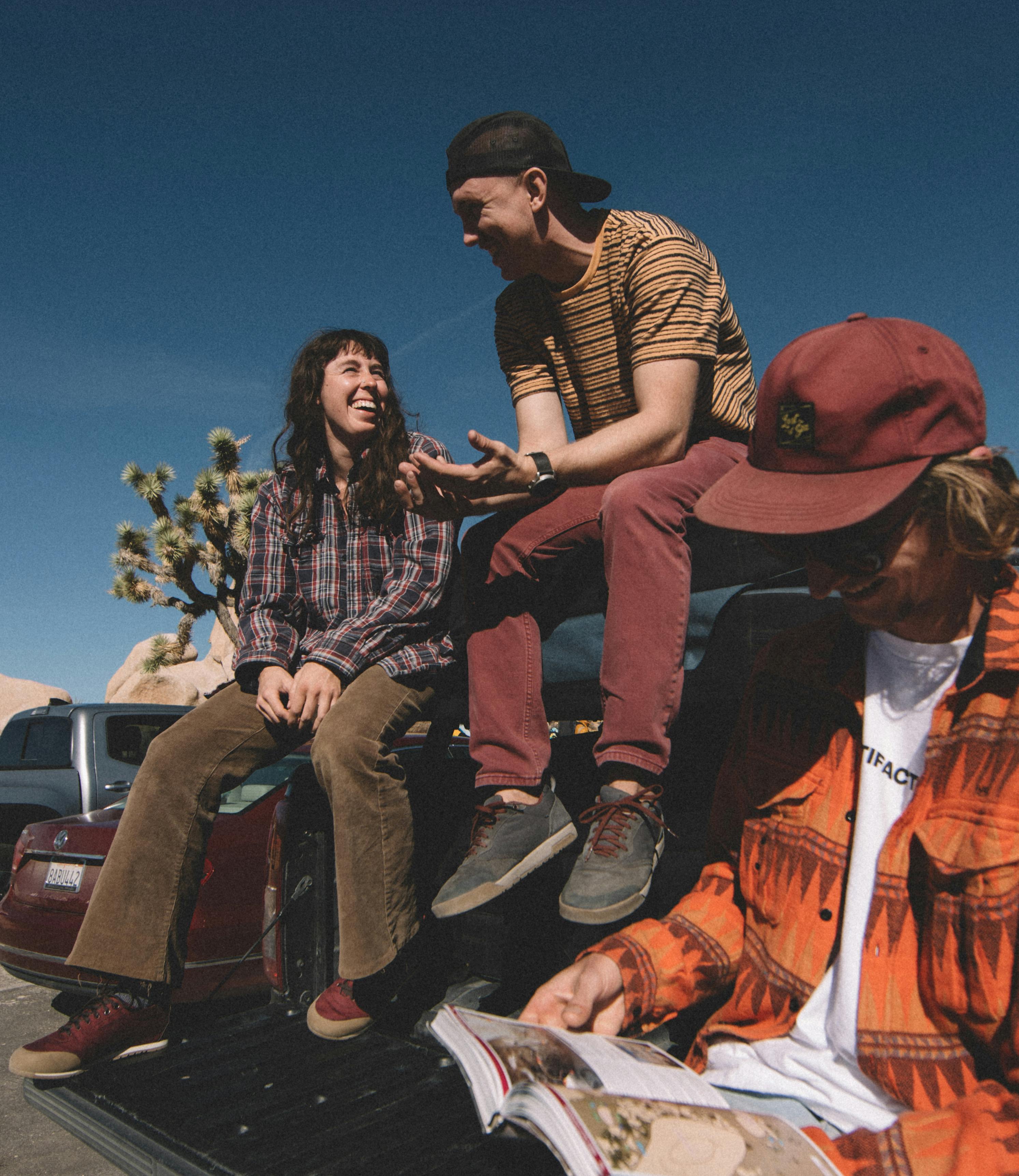 A group of creative climbers hangs out in a parking lot in Southern California.