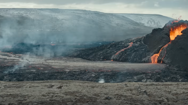 A scene from the Dungeons and Dragons: Honor Among Thieves, shot on location in Iceland at the Fagradalsfjall volcanic eruption. 