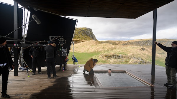 A scene with actor Jeremy Strong being shot at the Reykjanes Peninsula in Iceland for Succession Season 2.