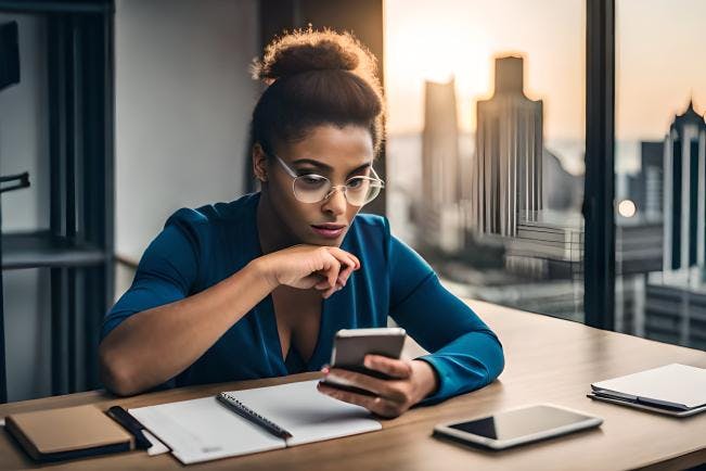 Mulher comparando as taxas de juros entre os bancos no celular.