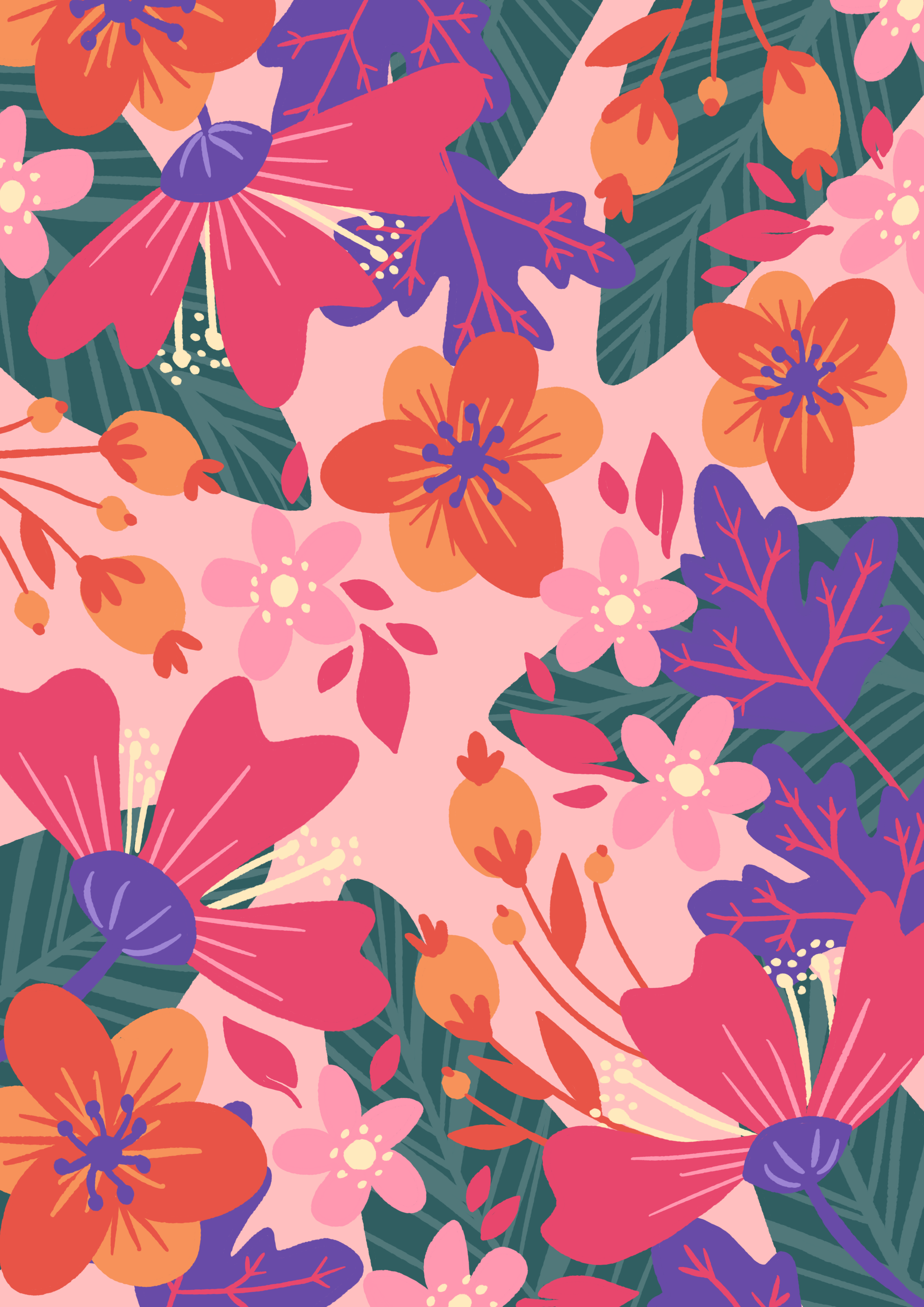 purple and red flowers