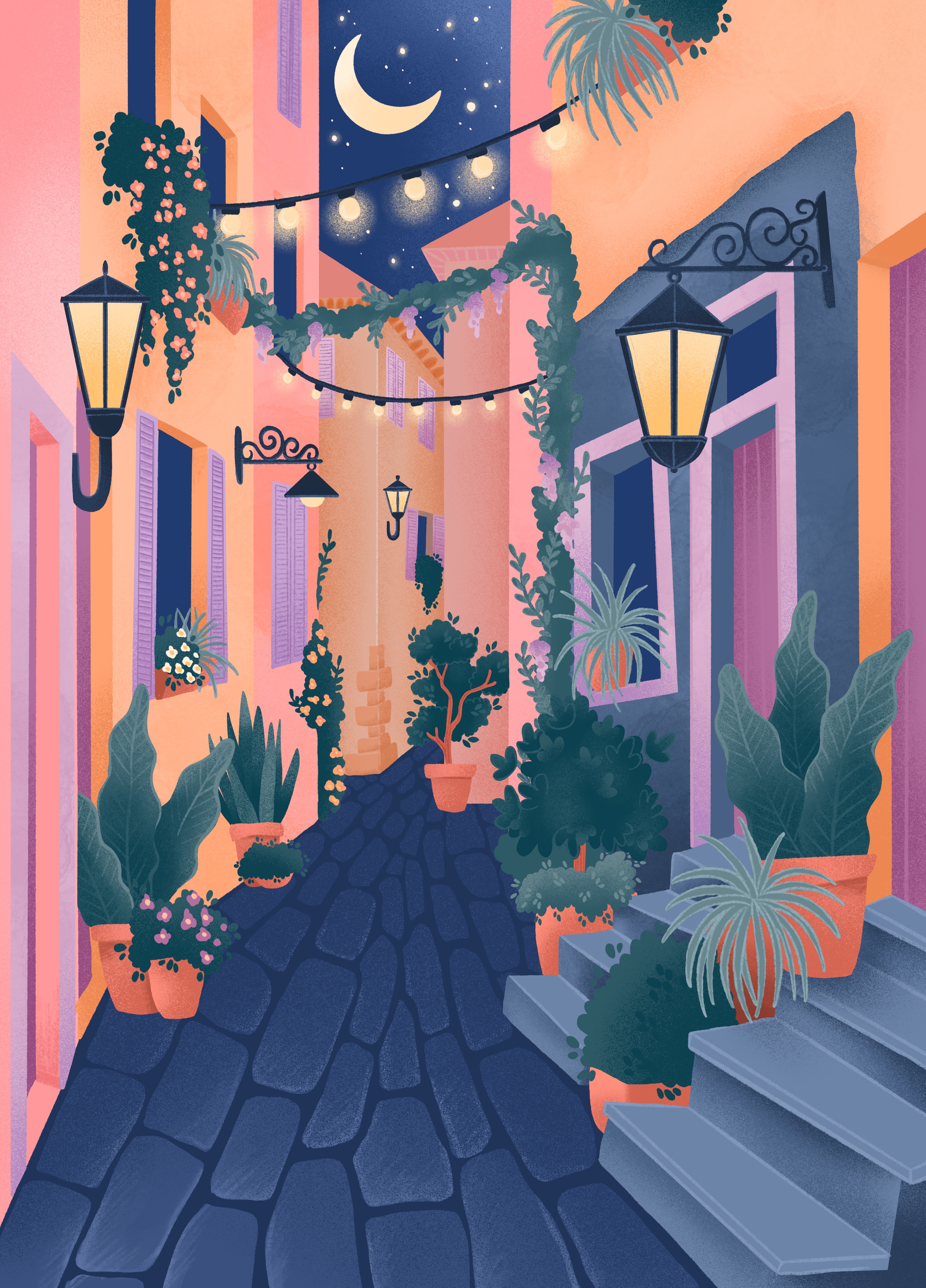 narrow little street at night