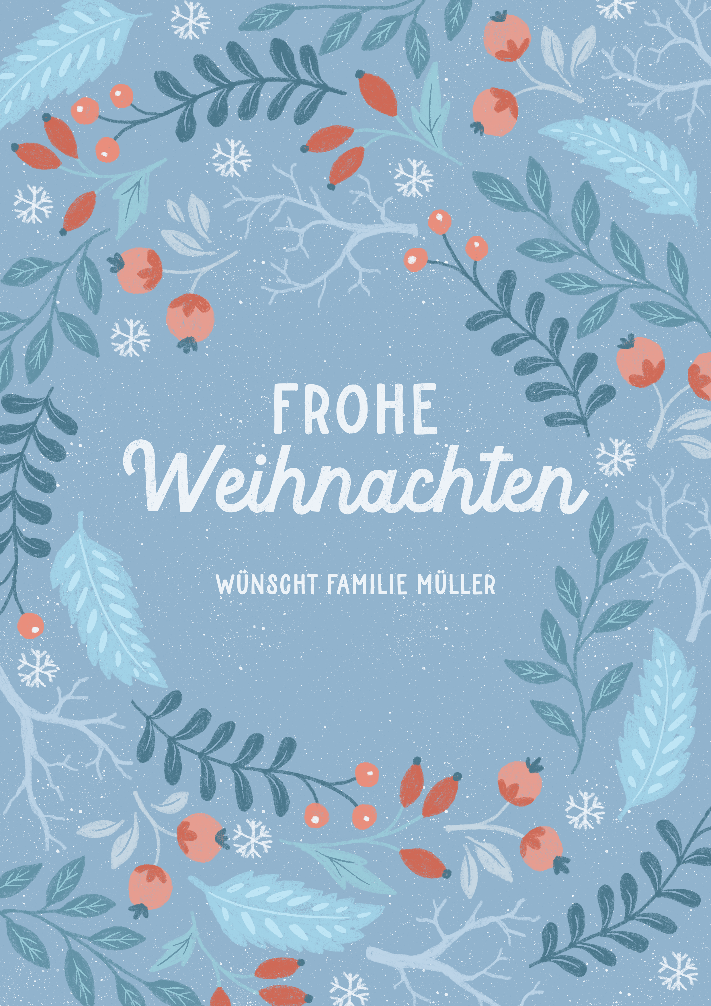 Blue floral Christmas card "Frohe Weihnachten"