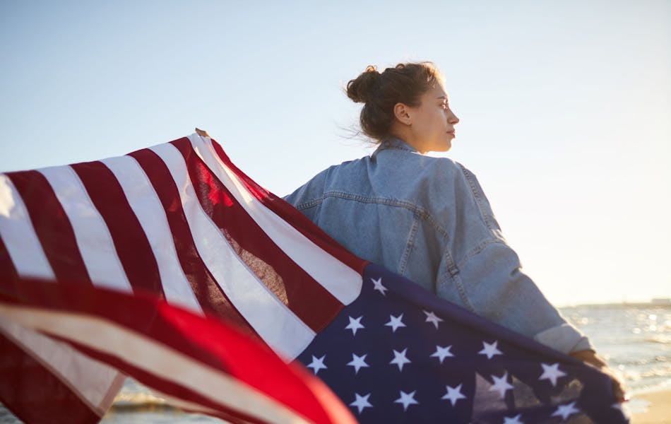 woman with a USA flag