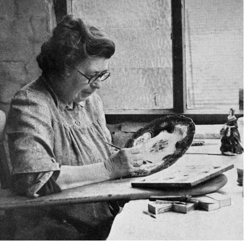 Violet Moreton painting china by hand