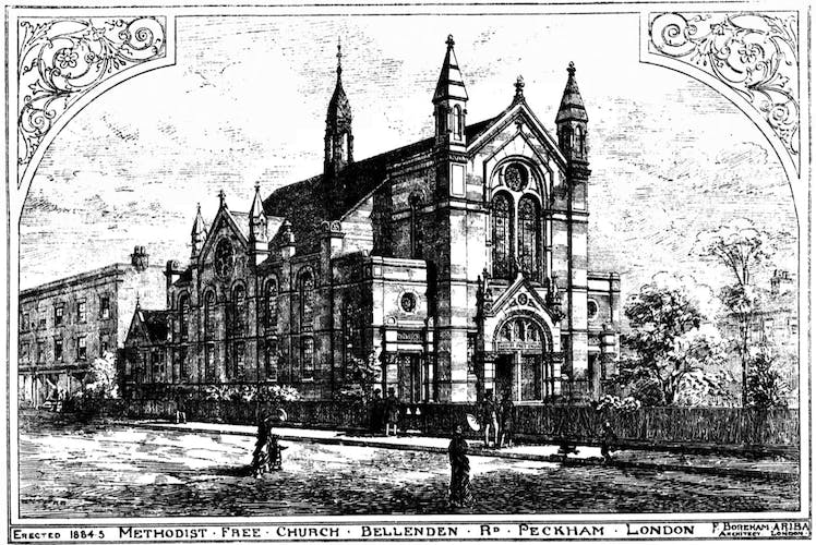 Peckham Methodist Church in the South London Press, 16 May 1885. 