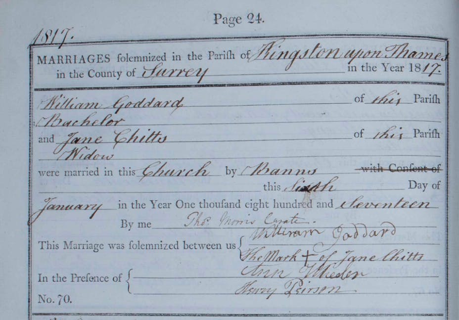 William and Jane Goddard's marriage record. View this record here.