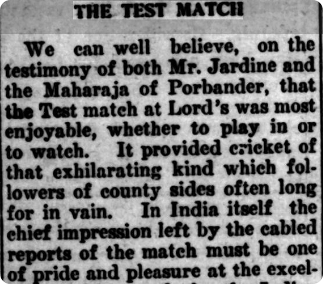 The Civil & Military Gazette (Lahore) reporting on the pride of the Indian team, 1932.