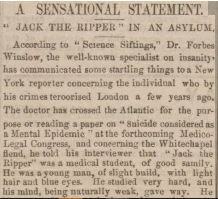 Forbes Winslow in newspaper reports