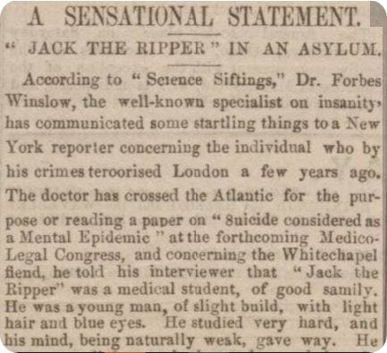 Forbes Winslow in newspaper reports