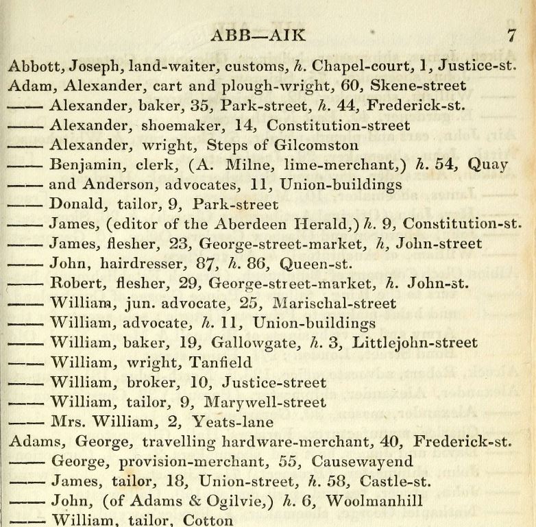 Old Aberdeen street directories