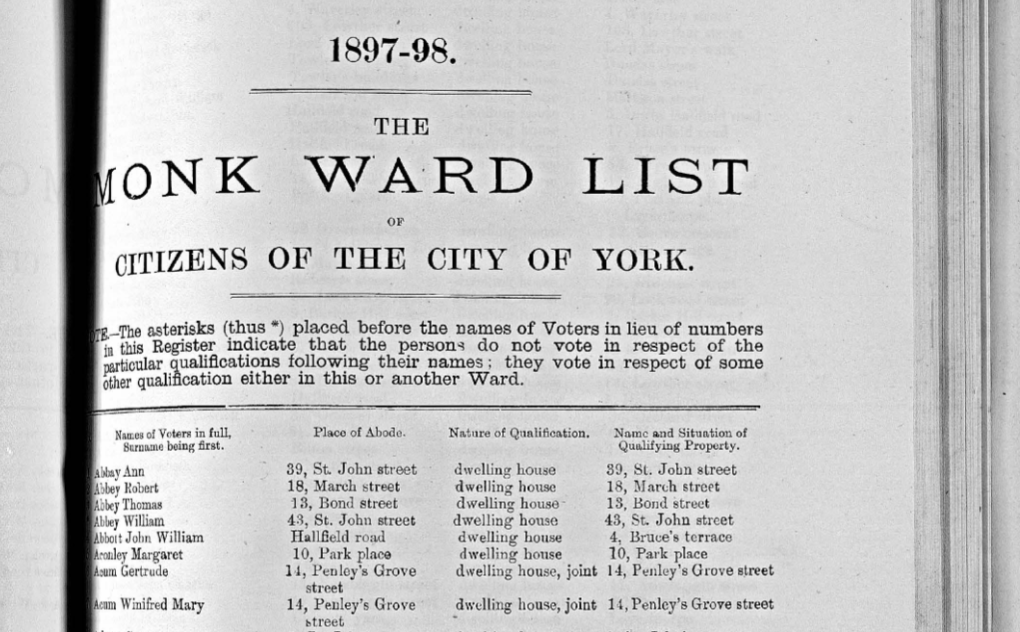 yorkshire electoral registers