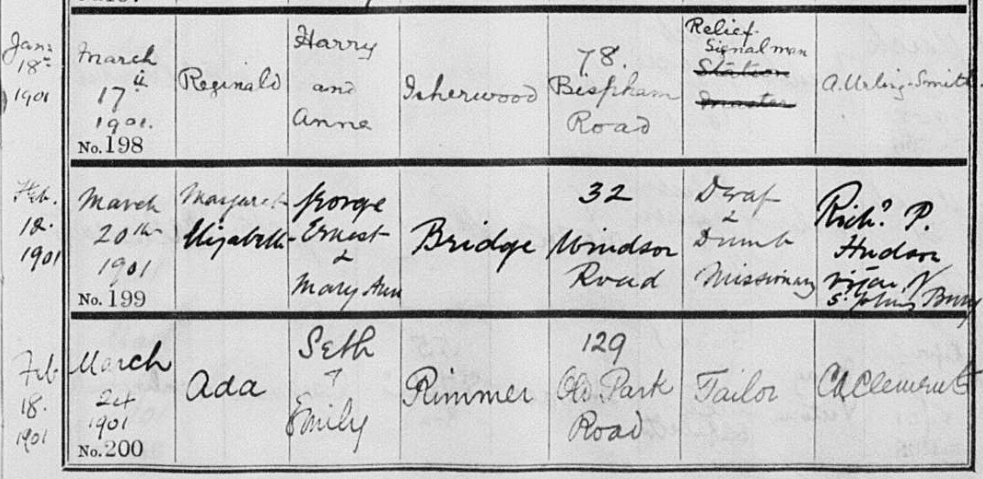 Margaret Elizabeth, baptised in 1901. 