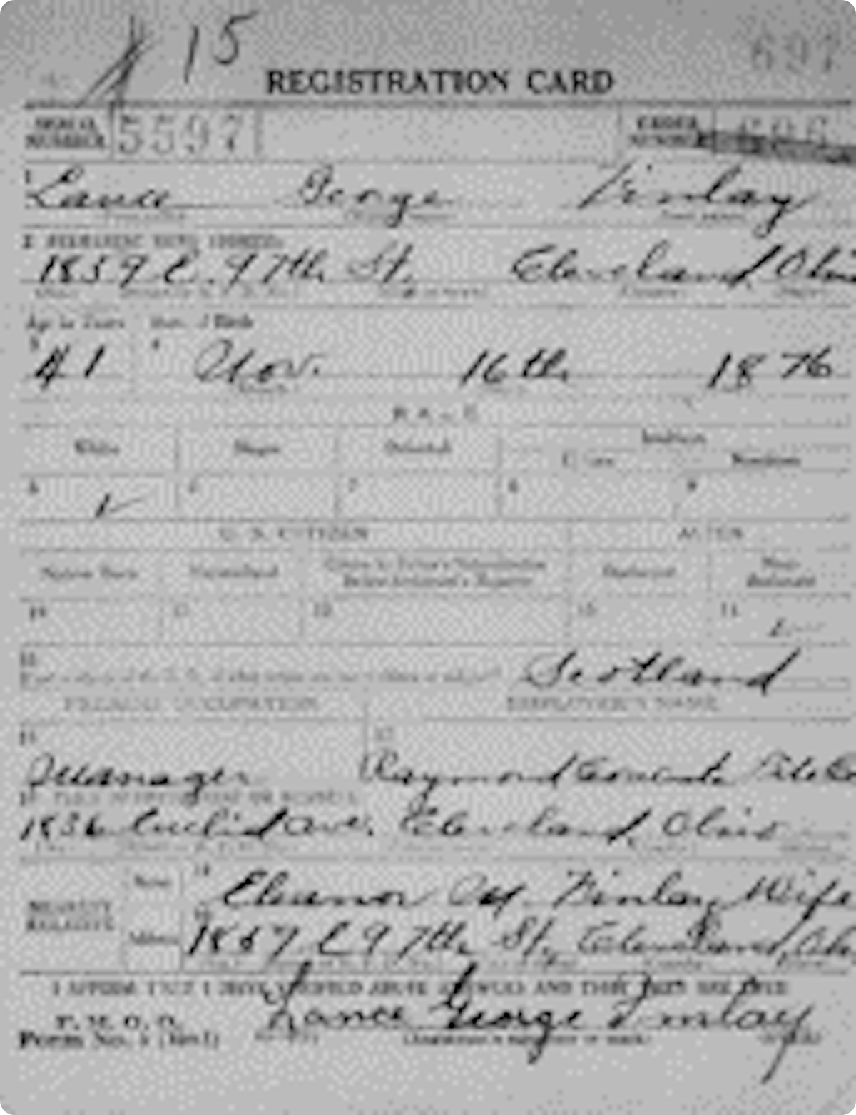 Lance’s WW1 draft registration card from 1918