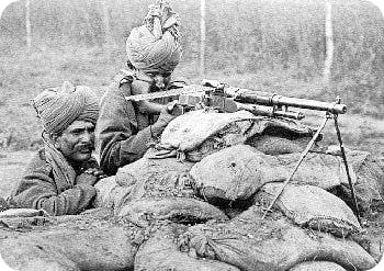 Machine gun crew of the 2nd Queen Victoria's Own Rajput Light Infantry, Flanders - Winter of 1914–15