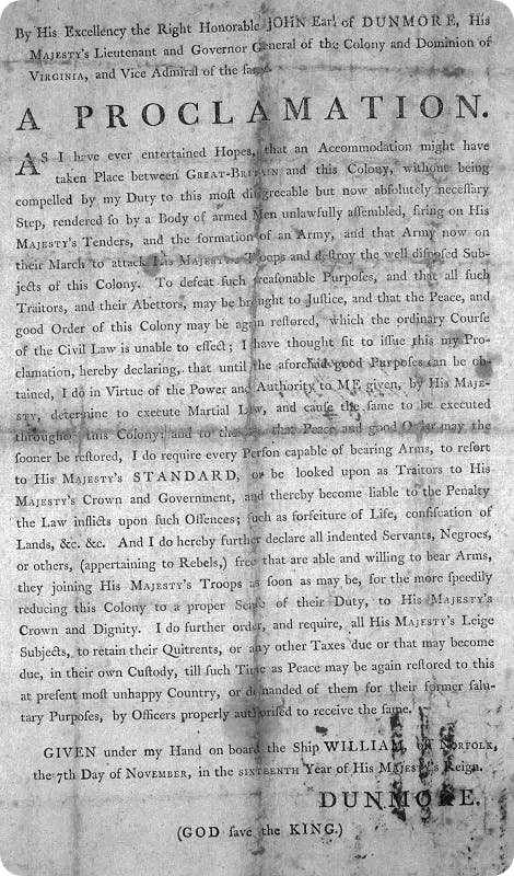 Dunmore's Proclamation, 1775