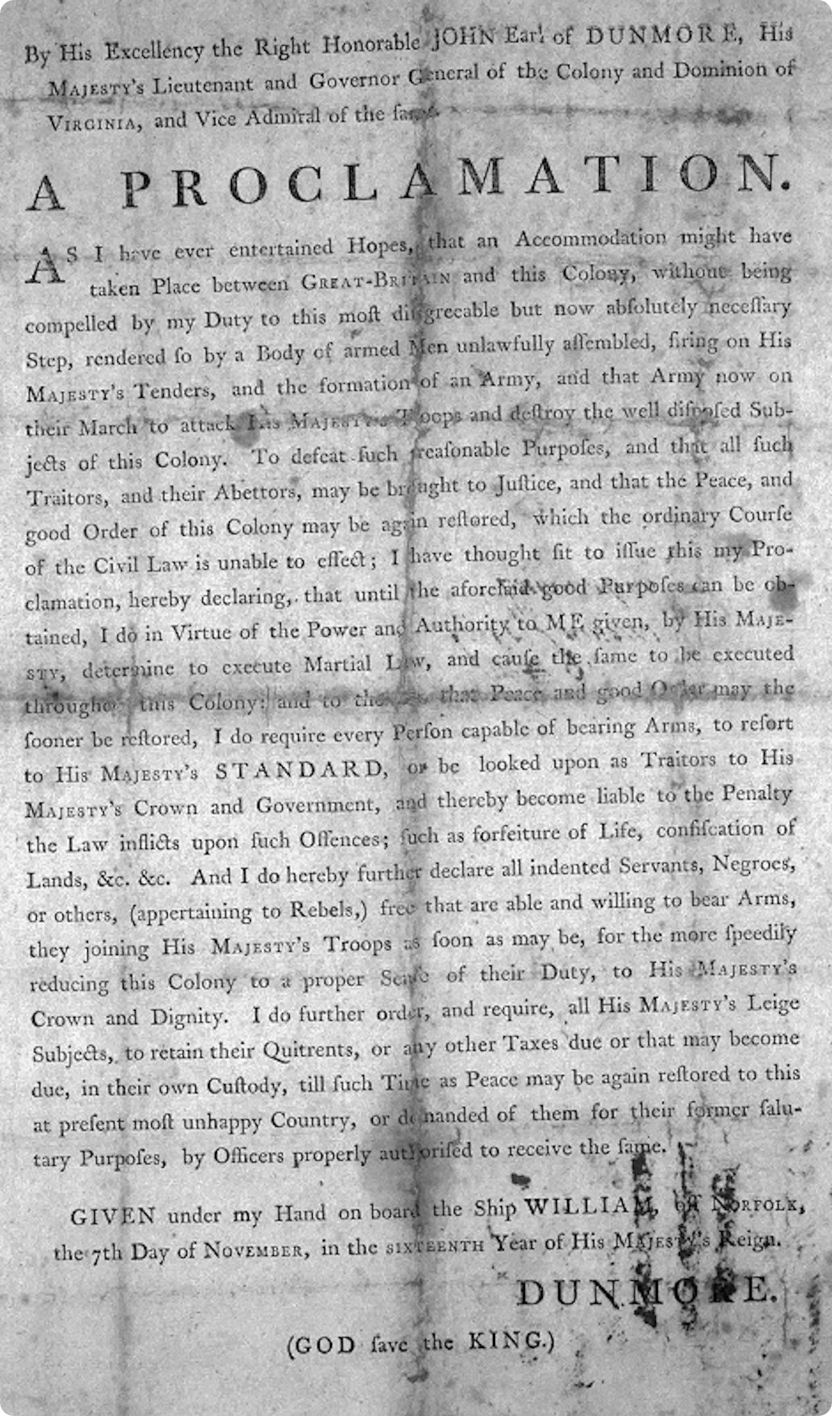 Dunmore's Proclamation, 1775